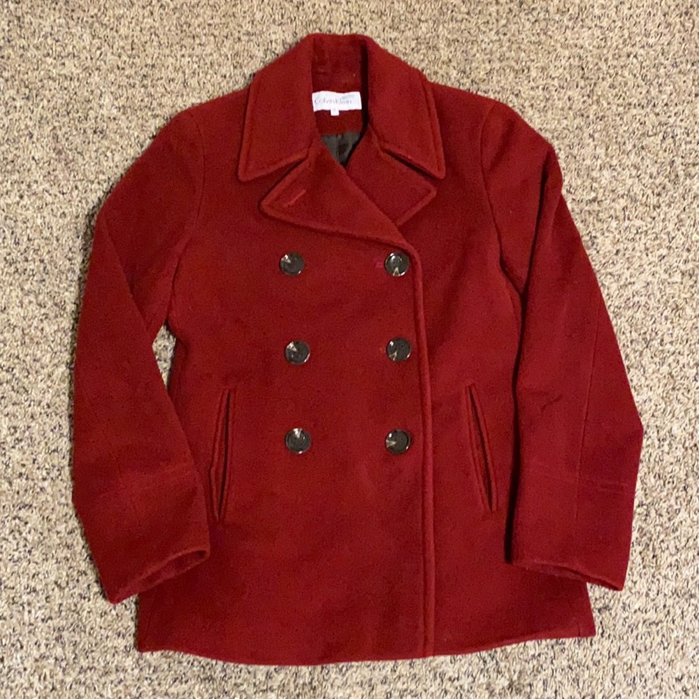 Pre loved Calvin Klein women’s crimson pea coat